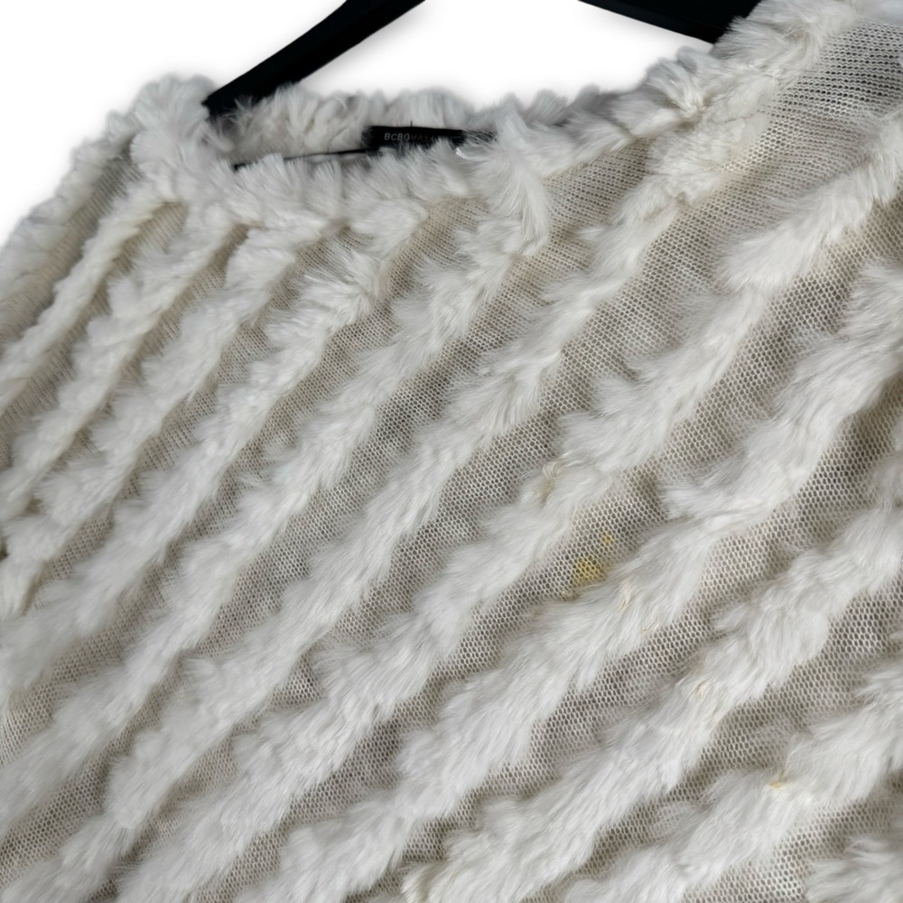 Rabbit Fur Bcbc Maxazria Womens White Poncho Wrap Shawl Sz OS - Picture 3 of 5